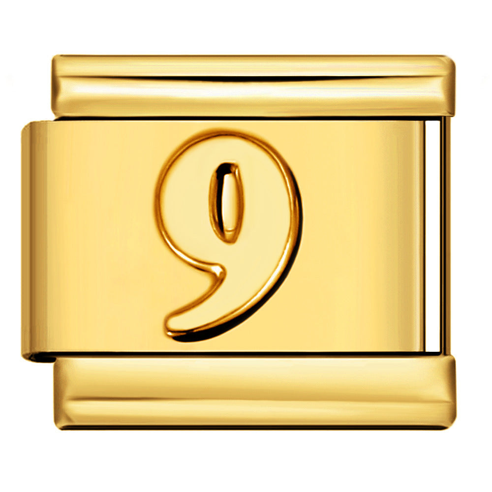 New Titanium Steel Gold Concave Alara Digital DIY Bracelet Italian Module Bracelet Strap Chain Accessories Wholesale New Titanium Steel Gold Concave Alara Digital DIY Bracelet Italian Module Bracelet Strap Chain Accessories Wholesale