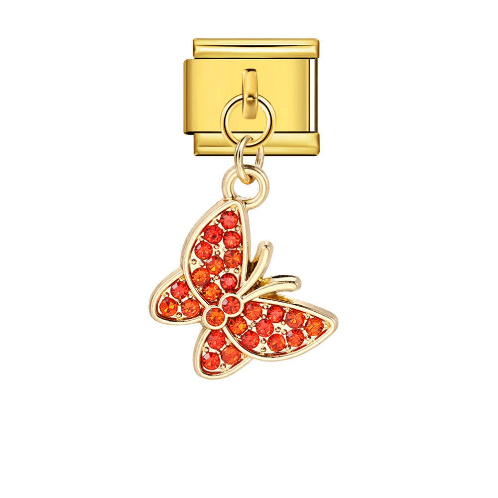 Fashion Diamond Butterfly Pendant Italian Modular Bracelet Gold Silver Elastic DIY Titanium Steel Chain Fashion Diamond Butterfly Pendant Italian Modular Bracelet Gold Silver Elastic DIY Titanium Steel Chain