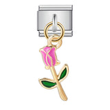 Single Silver Bottom Flower Pendant Italian Module Bracelet Stainless Steel Gold Plated Drip Oil DIY Hook Bracelet Single Silver Bottom Flower Pendant Italian Module Bracelet Stainless Steel Gold Plated Drip Oil DIY Hook Bracelet