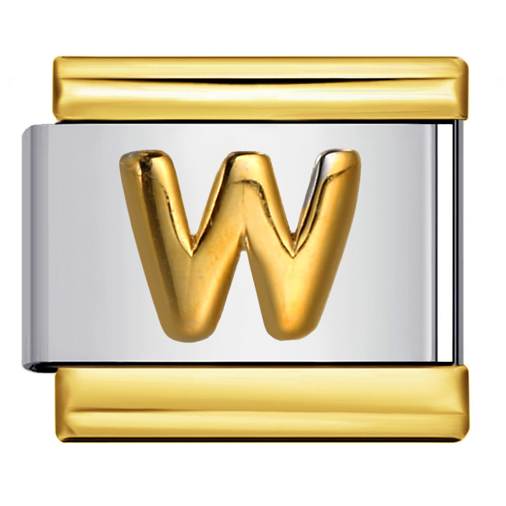 Gold Package Silver Convex Letter Italian Module Bracelet Stainless Steel DIY Elastic Splicing Strap Chain Wholesale Gold Package Silver Convex Letter Italian Module Bracelet Stainless Steel DIY Elastic Splicing Strap Chain Wholesale