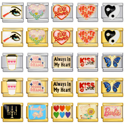 Italian Charm Fashion Stainless Steel Bracelet Gold Silver Welded Drip Oil DIY Modular Jewelry Wholesale