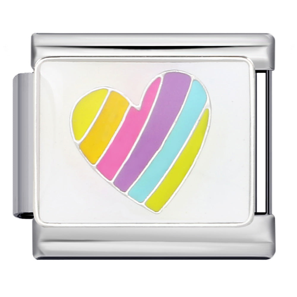 Gold and Silver Bottom Colorful Pattern Italian Module Bracelet Titanium Steel Welding Drip Oil DIY Bracelet Girlfriend Gift for Girls Gold and Silver Bottom Colorful Pattern Italian Module Bracelet Titanium Steel Welding Drip Oil DIY Bracelet Girlfriend Gift for Girls