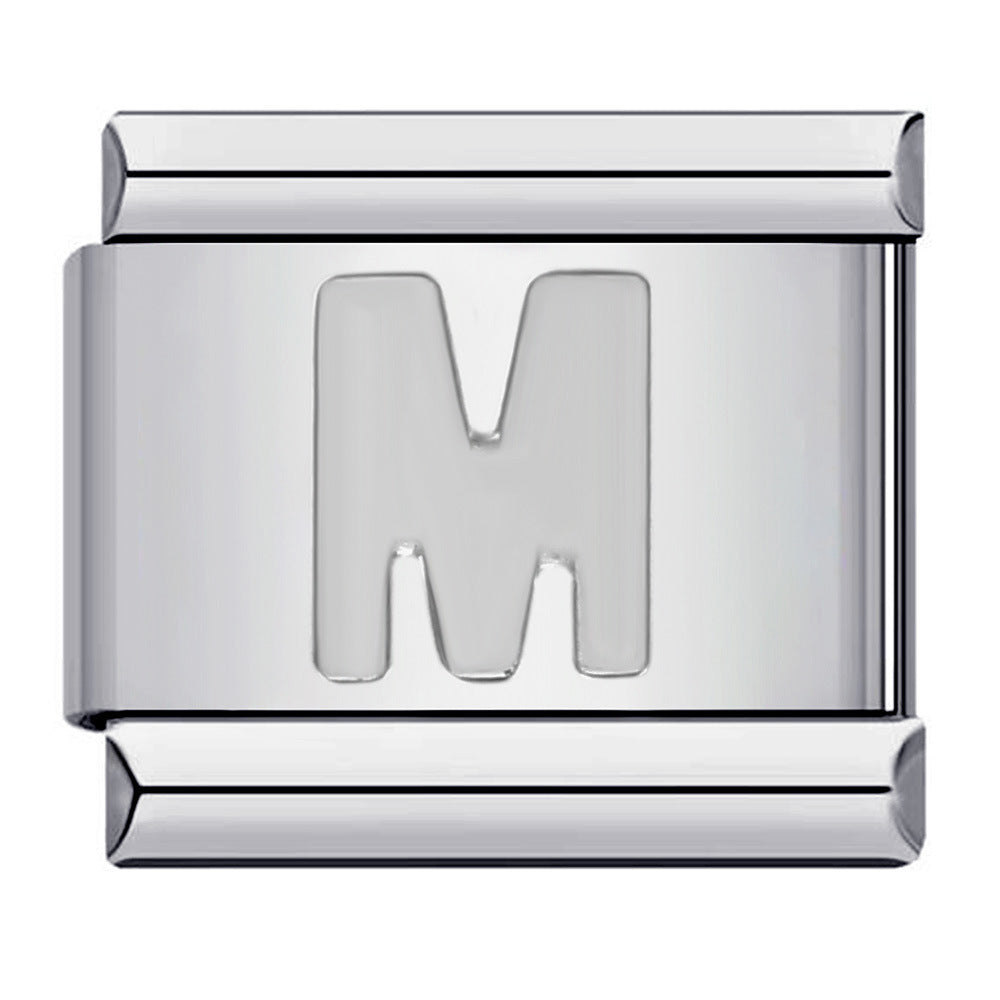 New Titanium Steel Silver Concave Surface 26 English Letters Italian Module Bracelet DIY Strap Chain Accessories Wholesale New Titanium Steel Silver Concave Surface 26 English Letters Italian Module Bracelet DIY Strap Chain Accessories Wholesale