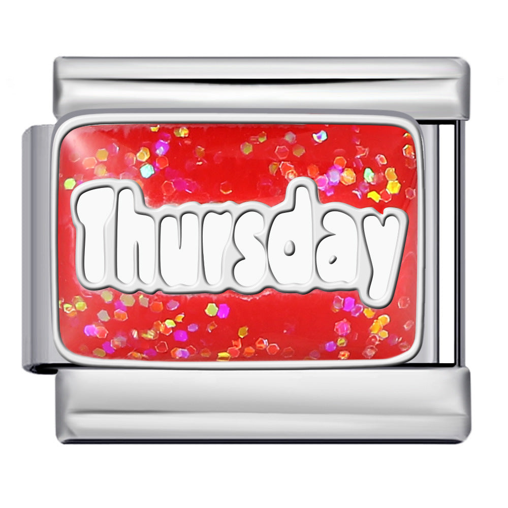 Sparkling Powder Series English Week Italian Module Bracelet Titanium Steel Welding DIY Splicing Elastic Bracelet Sparkling Powder Series English Week Italian Module Bracelet Titanium Steel Welding DIY Splicing Elastic Bracelet