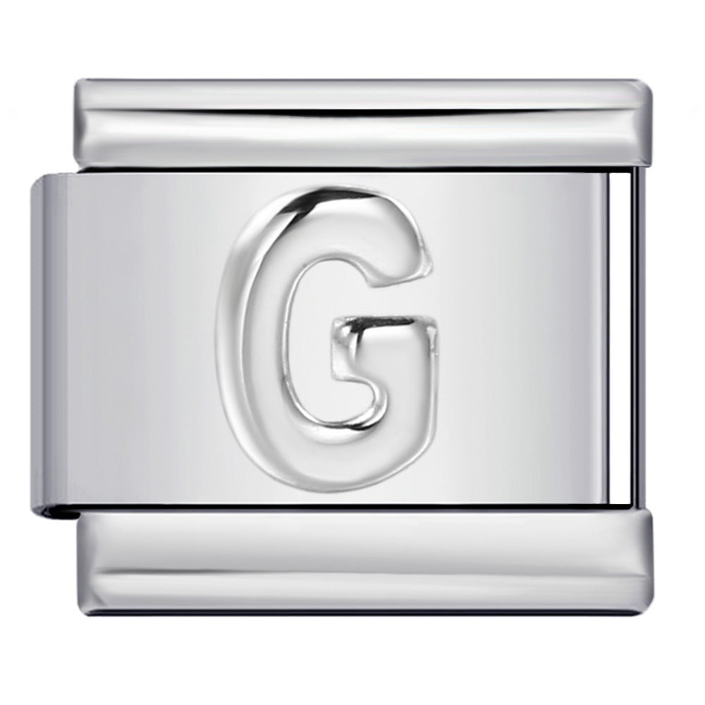 Italian Stainless Steel Silver Raised 26 Letter DIY Module Bracelet with Free Splicing Elastic Watch Strap Italian Stainless Steel Silver Raised 26 Letter DIY Module Bracelet with Free Splicing Elastic Watch Strap