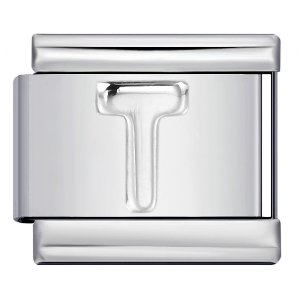 Italian Stainless Steel Silver Raised 26 Letter DIY Module Bracelet with Free Splicing Elastic Watch Strap Italian Stainless Steel Silver Raised 26 Letter DIY Module Bracelet with Free Splicing Elastic Watch Strap