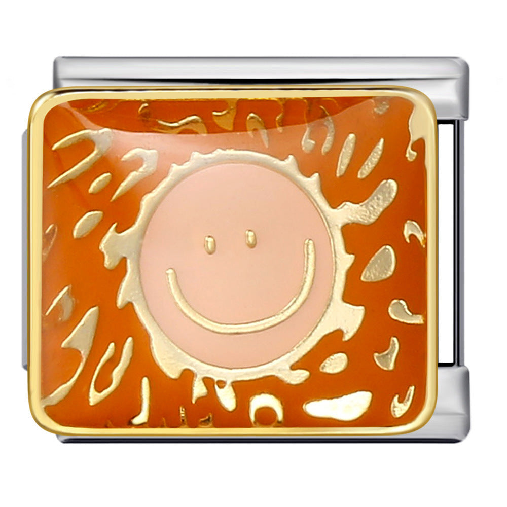 Wholesale of New Square Titanium Steel Bracelet Welding, Gold Plating, Drip Oil Cartoon DIY Italian Module Bracelet From Europe and America Wholesale of New Square Titanium Steel Bracelet Welding, Gold Plating, Drip Oil Cartoon DIY Italian Module Bracelet From Europe and America