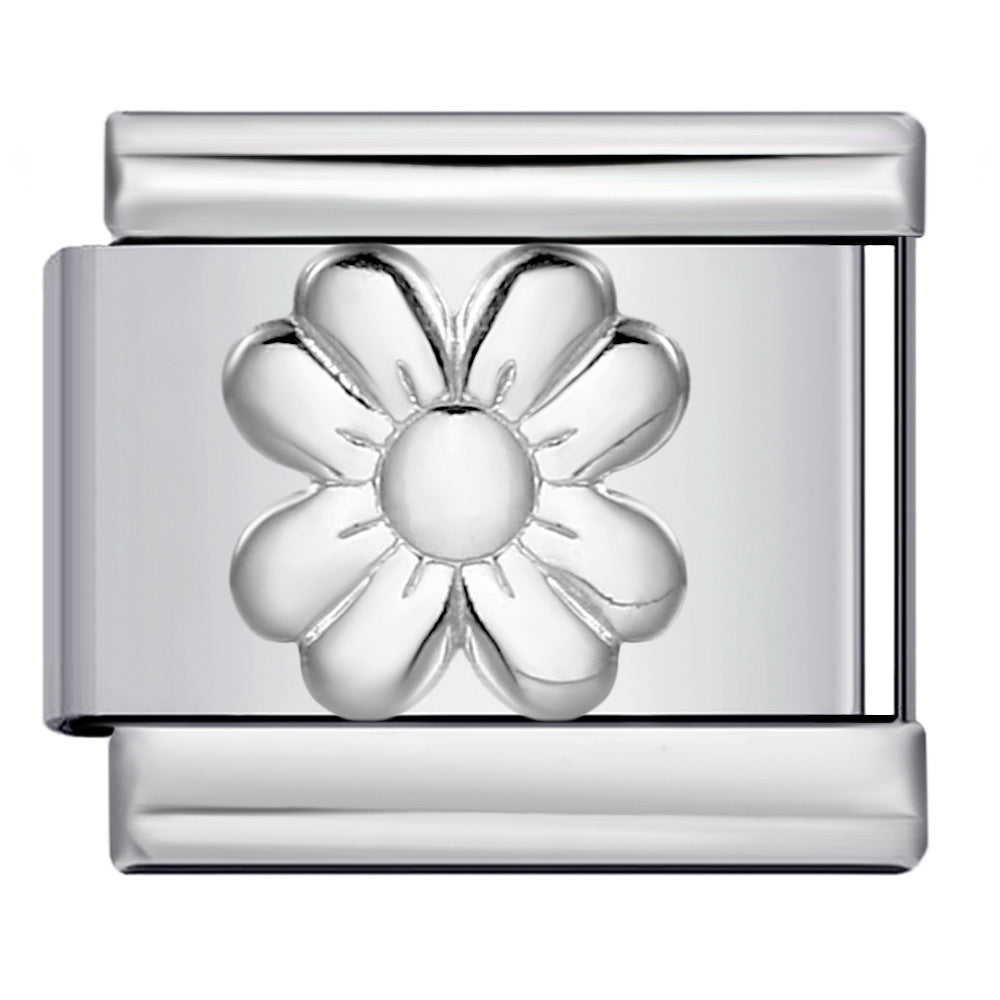 Titanium Steel Convex Silver Stamped DIY Italian Charm Bracelet with Unique Patterns Titanium Steel Convex Silver Stamped DIY Italian Charm Bracelet with Unique Patterns