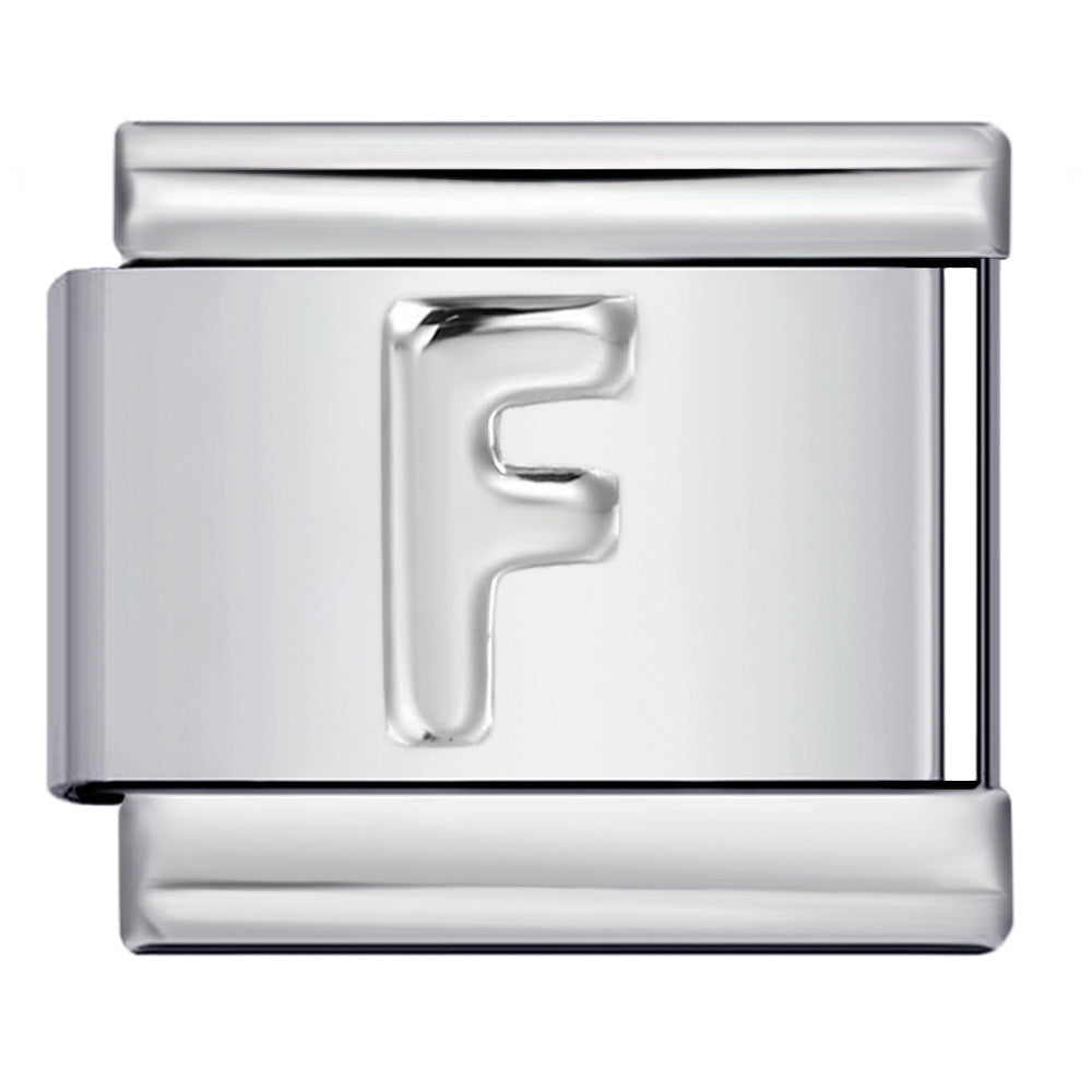 Italian Stainless Steel Silver Raised 26 Letter DIY Module Bracelet with Free Splicing Elastic Watch Strap Italian Stainless Steel Silver Raised 26 Letter DIY Module Bracelet with Free Splicing Elastic Watch Strap