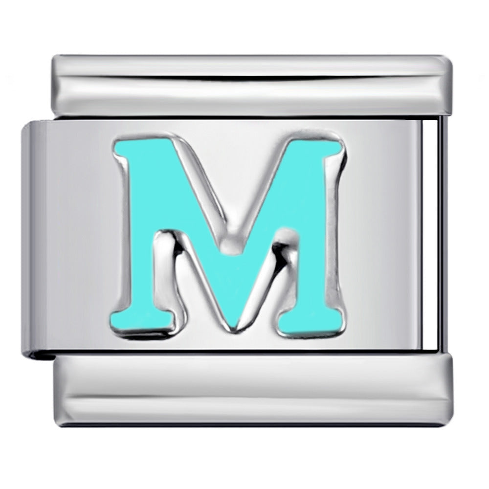 New Titanium Steel Sky Blue English Letter Series DIY Elastic Bracelet Accessories Italian Module Bracelet Alphebat New Titanium Steel Sky Blue English Letter Series DIY Elastic Bracelet Accessories Italian Module Bracelet Alphebat