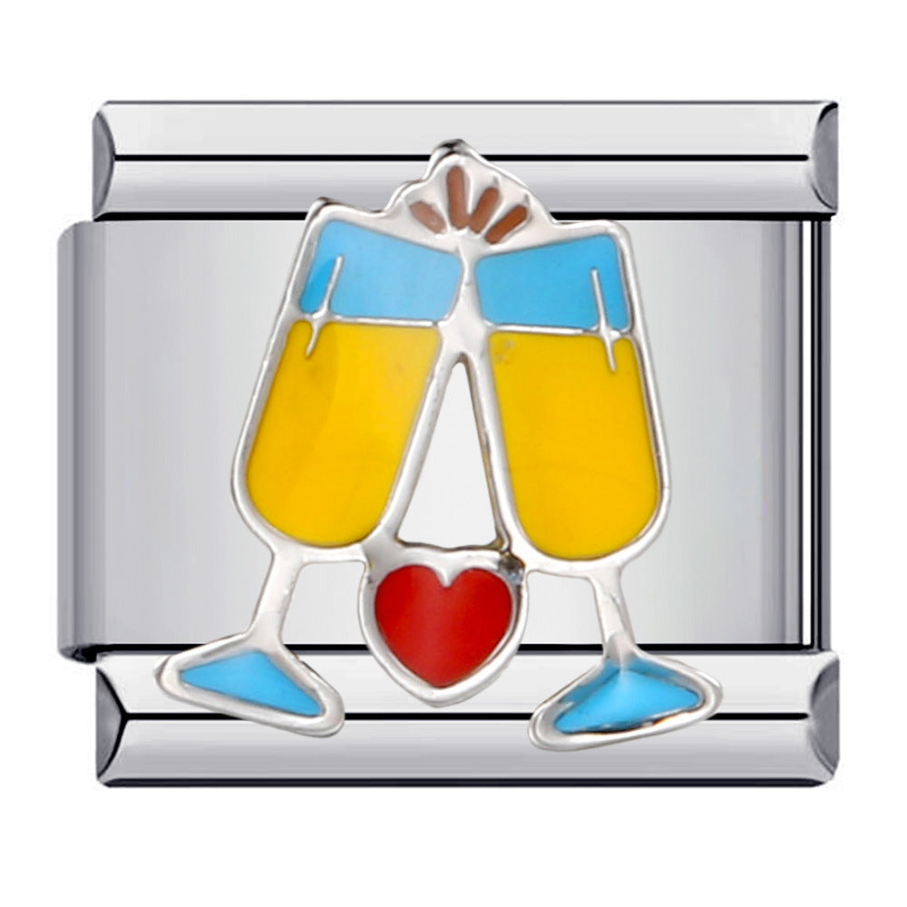 Romantic Valentine's Day Sweet Series Italian Module Bracelet Titanium Steel Welding Drip Oil Pattern DIY Bracelet Romantic Valentine's Day Sweet Series Italian Module Bracelet Titanium Steel Welding Drip Oil Pattern DIY Bracelet