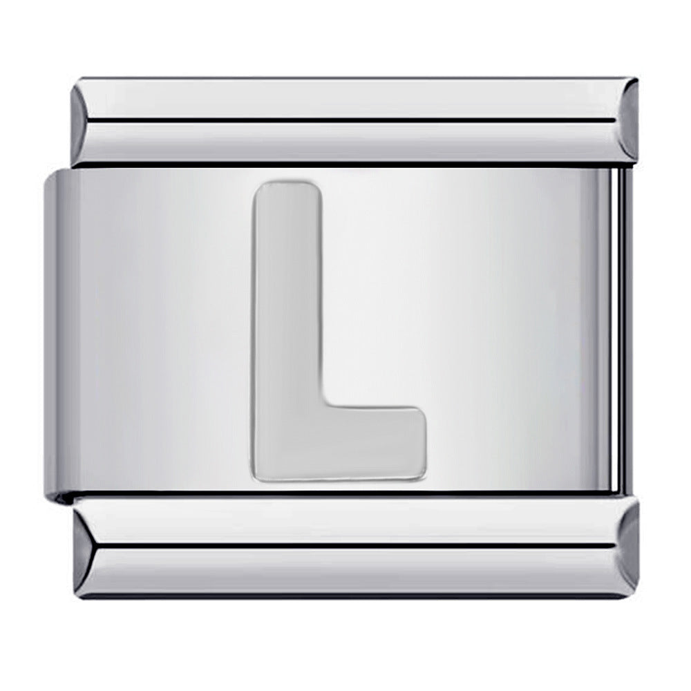 New Titanium Steel Silver Concave Surface 26 English Letters Italian Module Bracelet DIY Strap Chain Accessories Wholesale New Titanium Steel Silver Concave Surface 26 English Letters Italian Module Bracelet DIY Strap Chain Accessories Wholesale