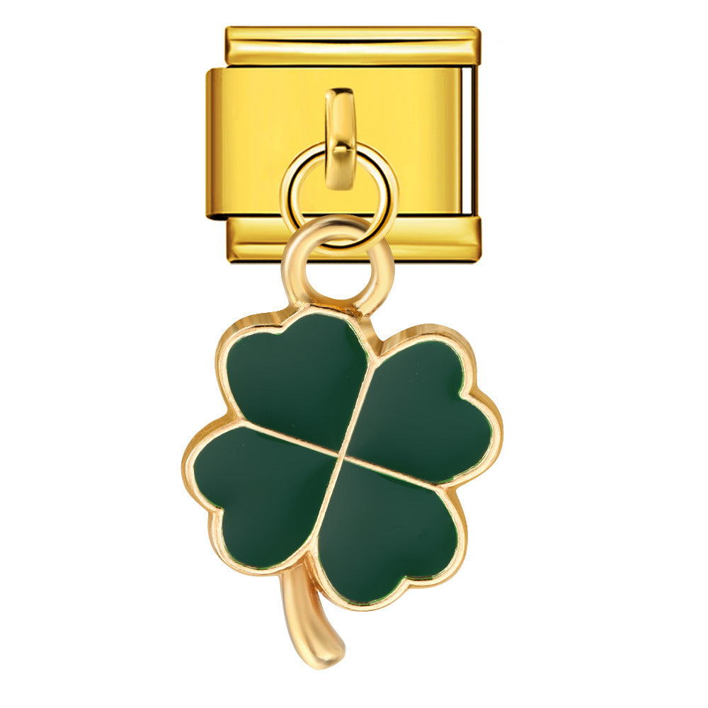 Clover Pendant Italian Module Bracelet Titanium Steel Hook DIY Drip Oil Elastic Free Splicing Strap Chain Clover Pendant Italian Module Bracelet Titanium Steel Hook DIY Drip Oil Elastic Free Splicing Strap Chain