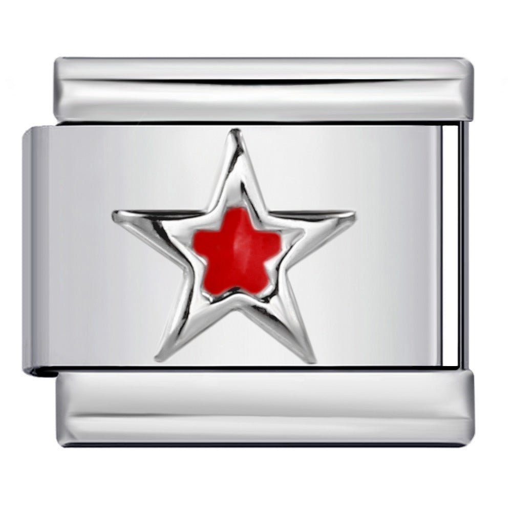 New Titanium Steel Pentagram Eye Italian Module Bracelet Stamped Pattern Drip Oil DIY Elastic Strap Chain New Titanium Steel Pentagram Eye Italian Module Bracelet Stamped Pattern Drip Oil DIY Elastic Strap Chain