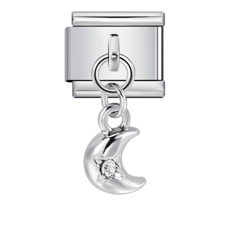 Hot-selling single hook Italian modular bracelet with heart pendant, DIY stretchable titanium steel watchband chain Hot-selling single hook Italian modular bracelet with heart pendant, DIY stretchable titanium steel watchband chain