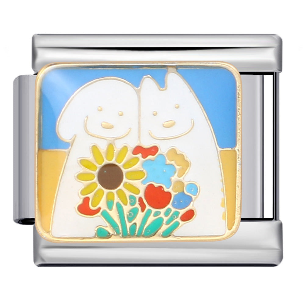 Cross Border Cartoon Animal Series Titanium Steel Welding Drip Oil DIY Bracelet Italian Module Bracelet Accessories Wholesale Cross Border Cartoon Animal Series Titanium Steel Welding Drip Oil DIY Bracelet Italian Module Bracelet Accessories Wholesale