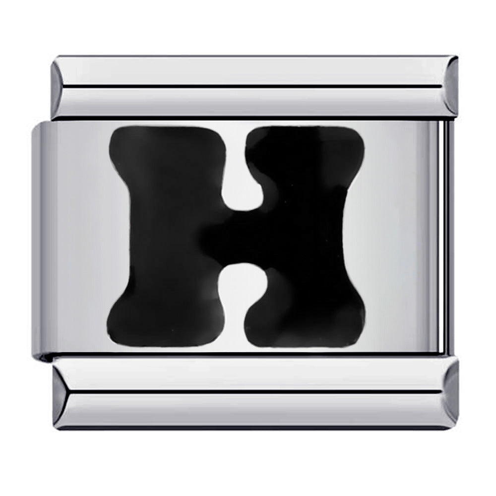 New Titanium Steel Black Alphabet DIY Italian Charm Bracelet Custom Name Link Chain New Titanium Steel Black Alphabet DIY Italian Charm Bracelet Custom Name Link Chain