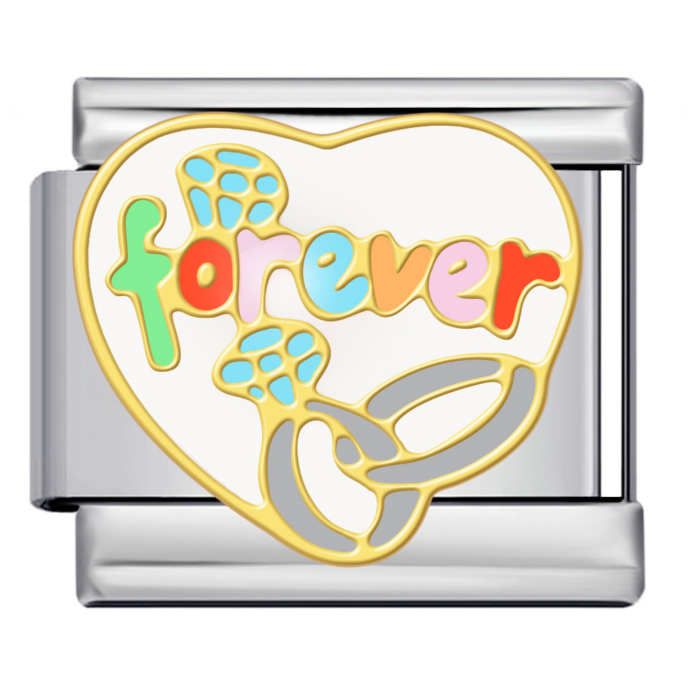 New Heart-shaped Titanium Steel Watch Strap Chain Gold-plated Welding Drip Oil DIY Italian Module Bracelet Accessories Wholesale New Heart-shaped Titanium Steel Watch Strap Chain Gold-plated Welding Drip Oil DIY Italian Module Bracelet Accessories Wholesale