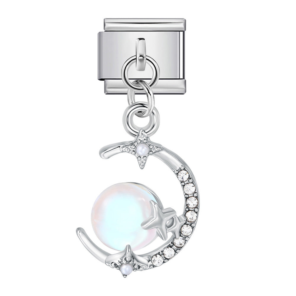 Silver Bottom Cute Pendant Italian Module Bracelet Hook DIY Titanium Steel Micro Inlaid Zircon Elastic Splicing Strap Chain Silver Bottom Cute Pendant Italian Module Bracelet Hook DIY Titanium Steel Micro Inlaid Zircon Elastic Splicing Strap Chain