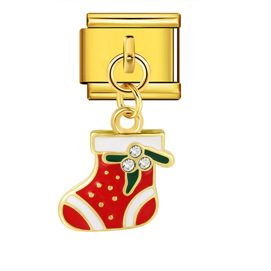 Single Hook Christmas Style Italian Module Bracelet with Gold Sole and Elastic Splicing DIY Titanium Steel Strap Chain