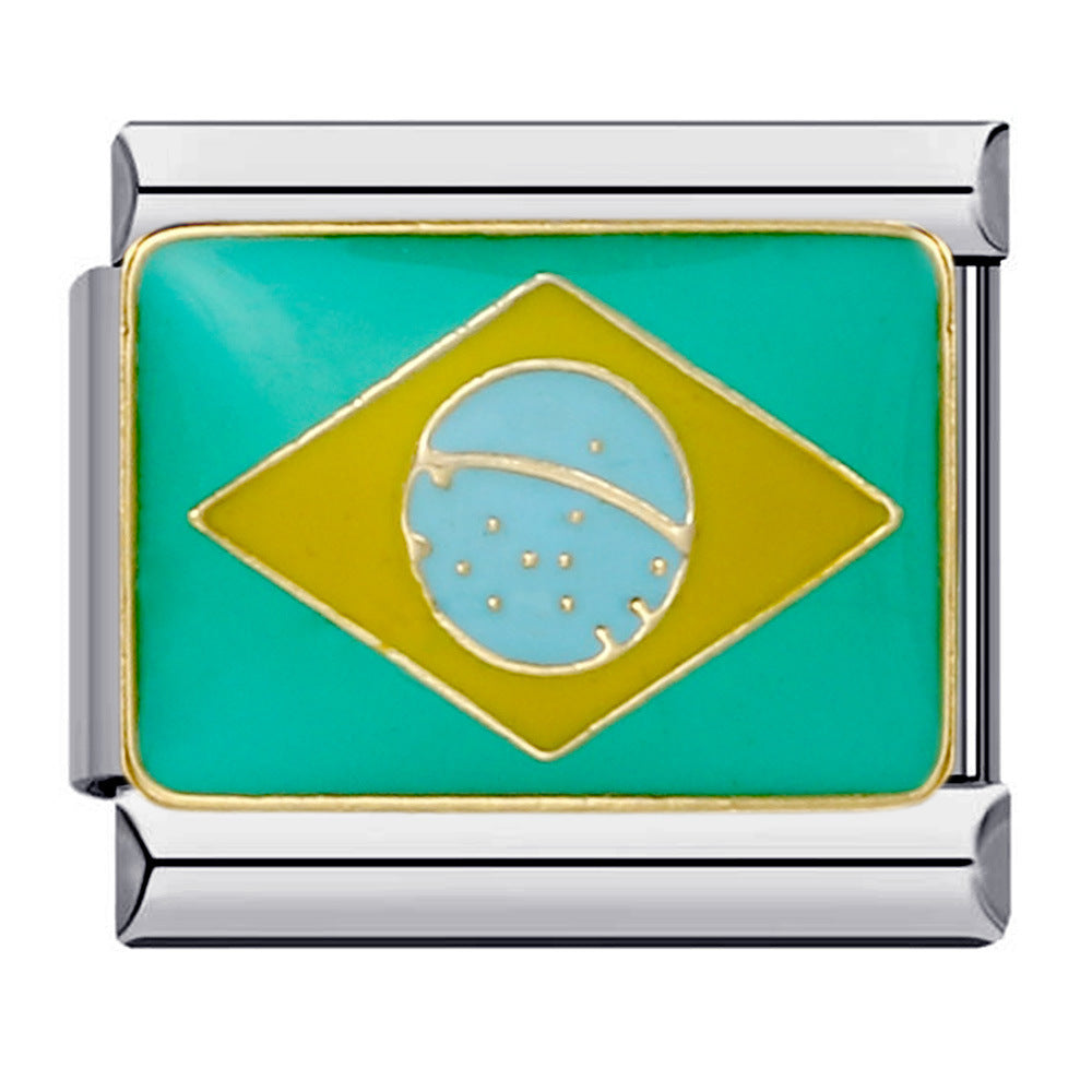 Flag, National Flag, Italian Module, Bracelet, Stainless Steel, Gold-plated, Oil Dripping, Welding Pattern, DIY Bracelet Wholesale Flag, National Flag, Italian Module, Bracelet, Stainless Steel, Gold-plated, Oil Dripping, Welding Pattern, DIY Bracelet Wholesale