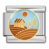 New River, Mountain, Seaside Scenery Italian Module Bracelet with Gold Plating and Oil Dripping DIY Welding Stainless Steel Bracelet New River, Mountain, Seaside Scenery Italian Module Bracelet with Gold Plating and Oil Dripping DIY Welding Stainless Steel Bracelet