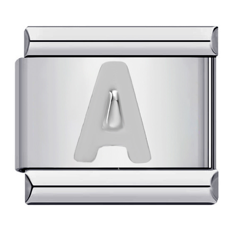 New Titanium Steel Silver Concave Surface 26 English Letters Italian Module Bracelet DIY Strap Chain Accessories Wholesale New Titanium Steel Silver Concave Surface 26 English Letters Italian Module Bracelet DIY Strap Chain Accessories Wholesale