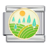 New River, Mountain, Seaside Scenery Italian Module Bracelet with Gold Plating and Oil Dripping DIY Welding Stainless Steel Bracelet New River, Mountain, Seaside Scenery Italian Module Bracelet with Gold Plating and Oil Dripping DIY Welding Stainless Steel Bracelet