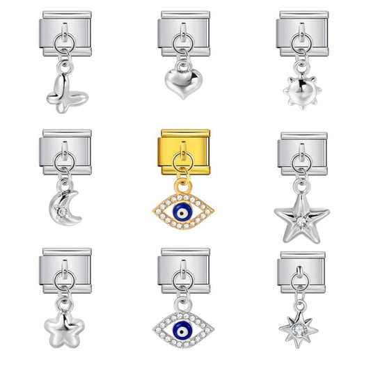 Hot-selling single hook Italian modular bracelet with heart pendant, DIY stretchable titanium steel watchband chain