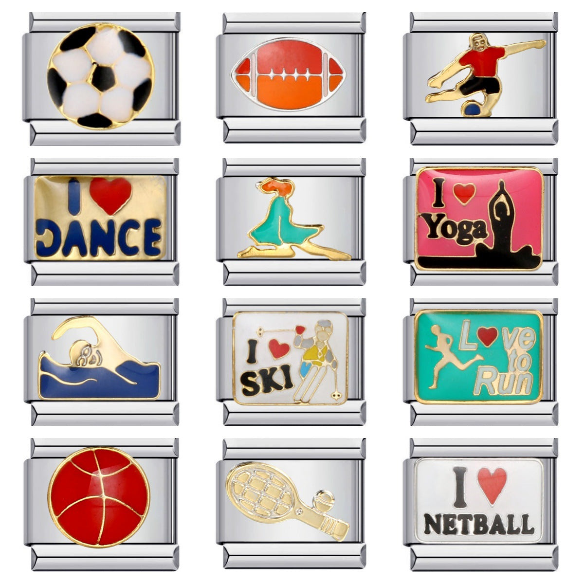 Sports Series DIY Stainless Steel Italian Module Bracelet Welding Pattern Personalized Elastic Splicing Bracelet Sports Series DIY Stainless Steel Italian Module Bracelet Welding Pattern Personalized Elastic Splicing Bracelet