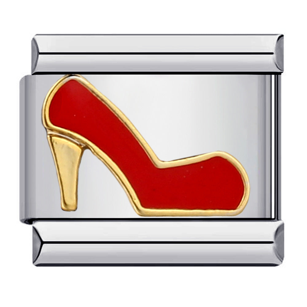 Fresh Titanium Steel Gold Plated Drip Oil Cartoon DIY Italian Module Bracelet Stainless Steel Welded Pattern Strap Chain Fresh Titanium Steel Gold Plated Drip Oil Cartoon DIY Italian Module Bracelet Stainless Steel Welded Pattern Strap Chain