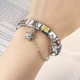 New Silver Double Pendant Italian Module Bracelet Stainless Steel Hook DIY Elastic Splicing Strap Chain New Silver Double Pendant Italian Module Bracelet Stainless Steel Hook DIY Elastic Splicing Strap Chain