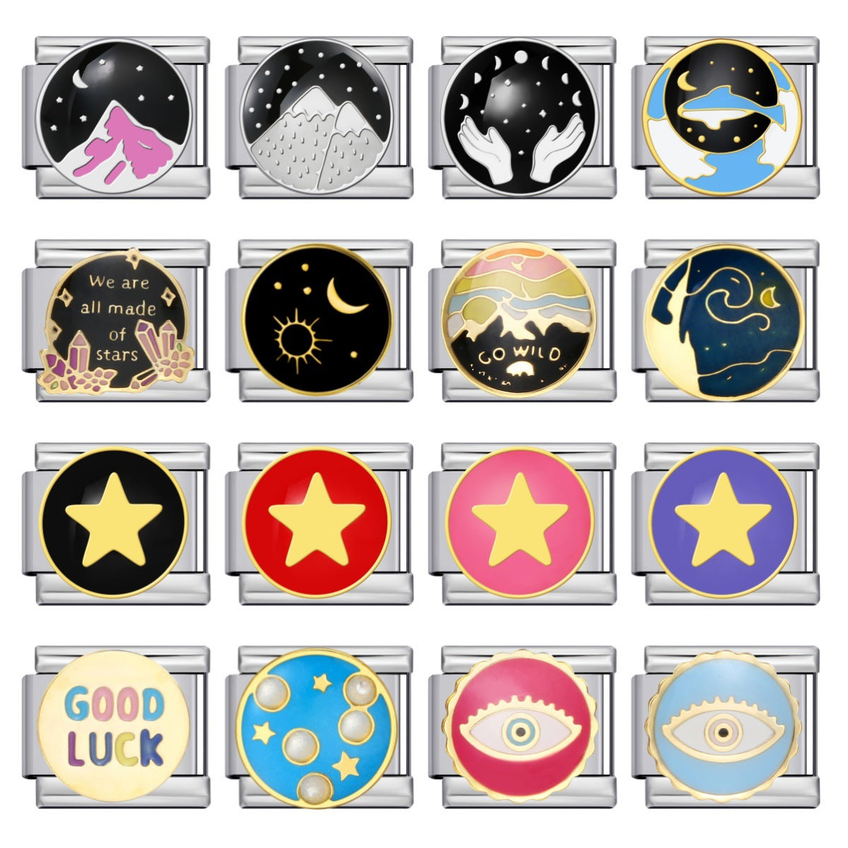 Stainless Steel Welding Drip Oil DIY Bracelet Italian Module Bracelet Round Starry Sky Pattern Elastic Bracelet Stainless Steel Welding Drip Oil DIY Bracelet Italian Module Bracelet Round Starry Sky Pattern Elastic Bracelet