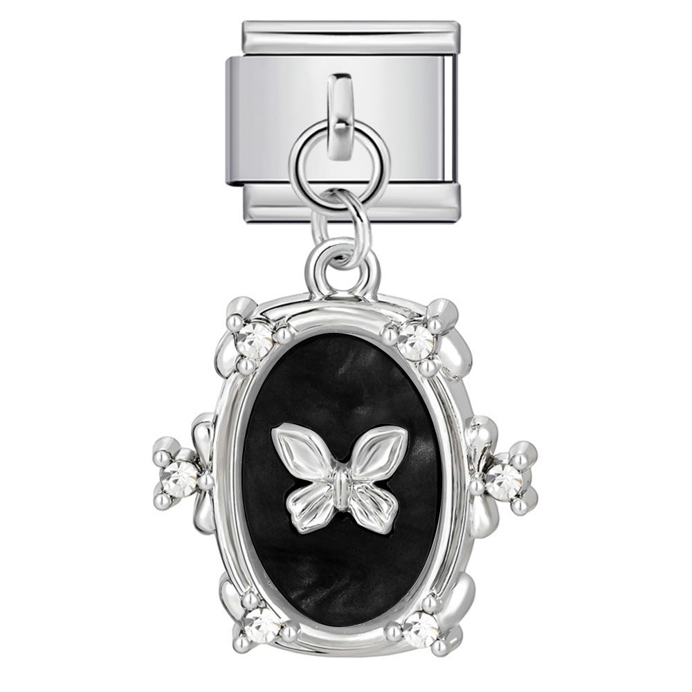 Elliptical Pendant Butterfly Titanium Steel Drip Oil DIY Italian Module Bracelet, Single Hook Splicing Elastic Bracelet Elliptical Pendant Butterfly Titanium Steel Drip Oil DIY Italian Module Bracelet, Single Hook Splicing Elastic Bracelet