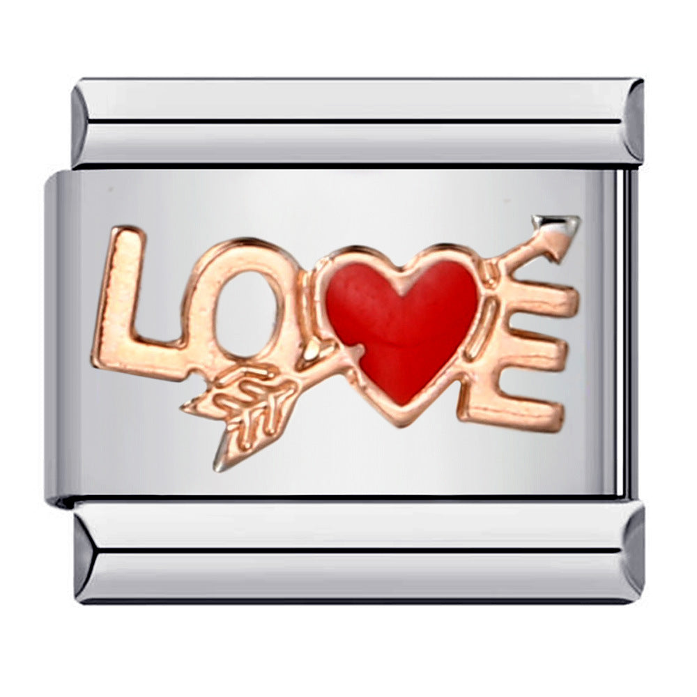 Romantic Valentine's Day Sweet Series Italian Module Bracelet Titanium Steel Welding Drip Oil Pattern DIY Bracelet Romantic Valentine's Day Sweet Series Italian Module Bracelet Titanium Steel Welding Drip Oil Pattern DIY Bracelet