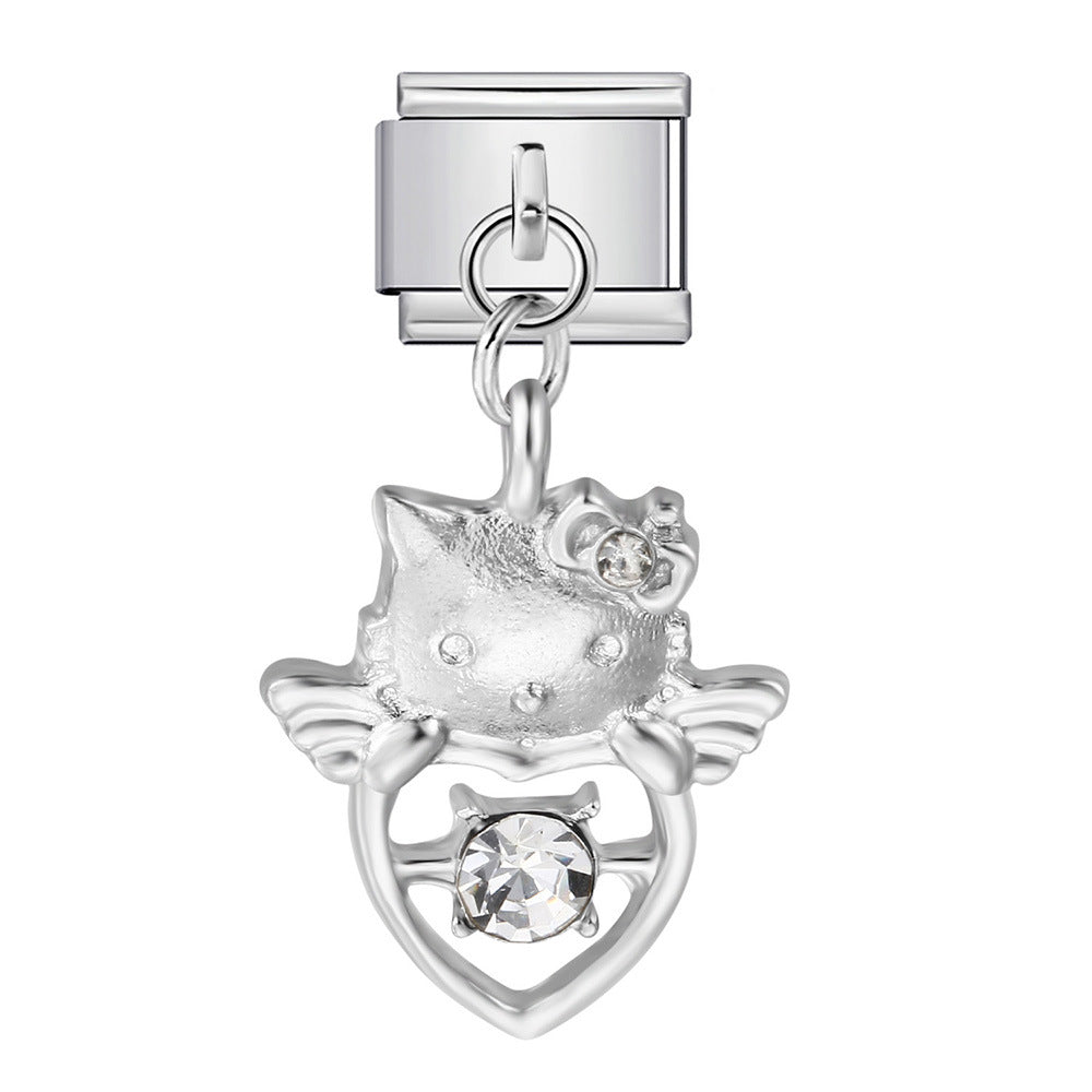 Silver Bottom Cute Pendant Italian Module Bracelet Hook DIY Titanium Steel Micro Inlaid Zircon Elastic Splicing Strap Chain Silver Bottom Cute Pendant Italian Module Bracelet Hook DIY Titanium Steel Micro Inlaid Zircon Elastic Splicing Strap Chain