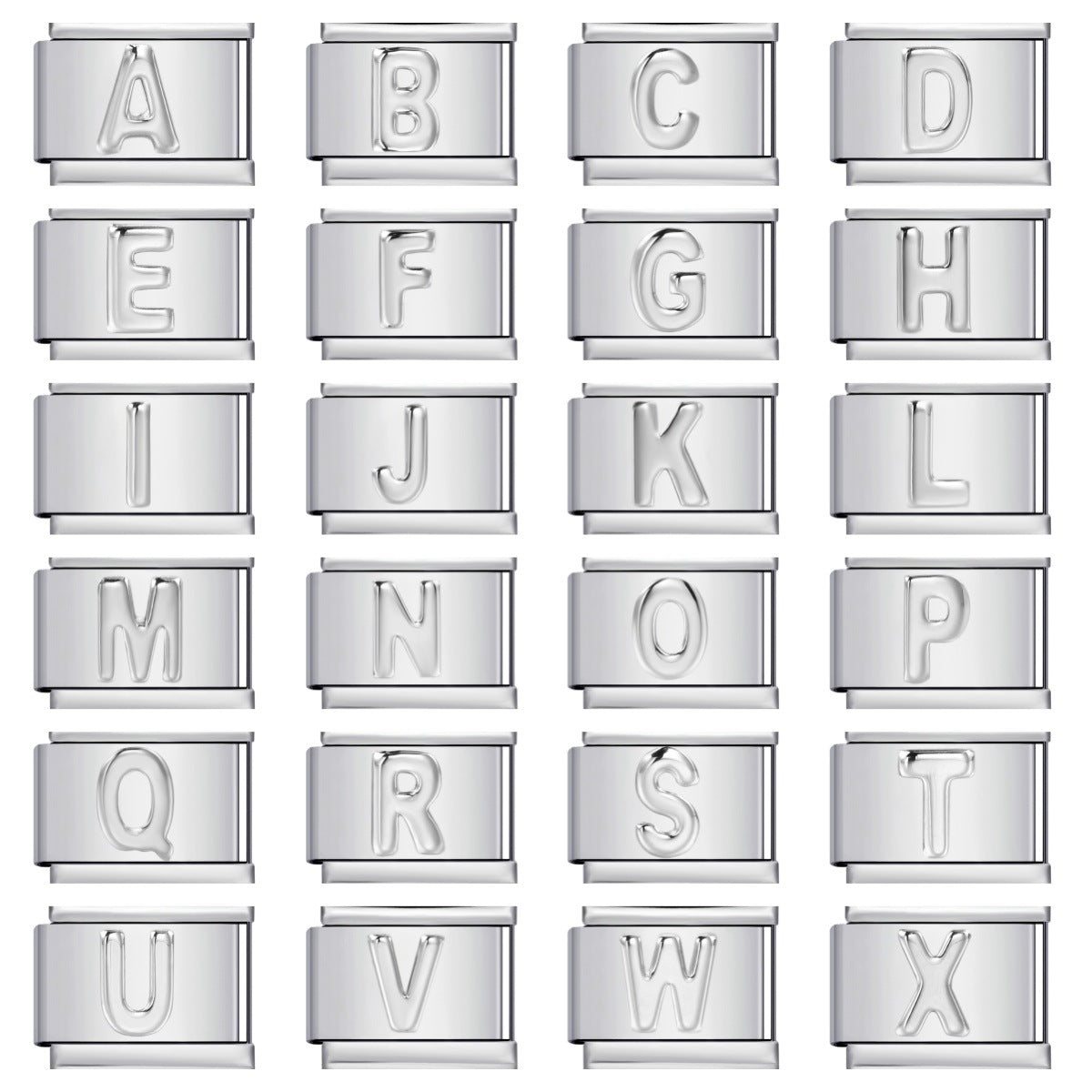 Italian Stainless Steel Silver Raised 26 Letter DIY Module Bracelet with Free Splicing Elastic Watch Strap Italian Stainless Steel Silver Raised 26 Letter DIY Module Bracelet with Free Splicing Elastic Watch Strap