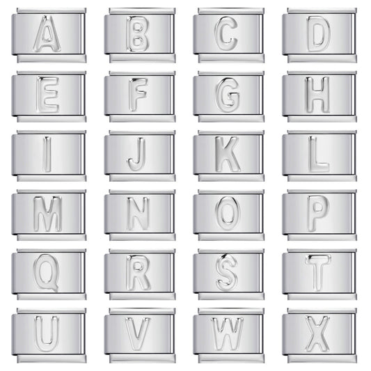 Italian Stainless Steel Silver Raised 26 Letter DIY Module Bracelet with Free Splicing Elastic Watch Strap