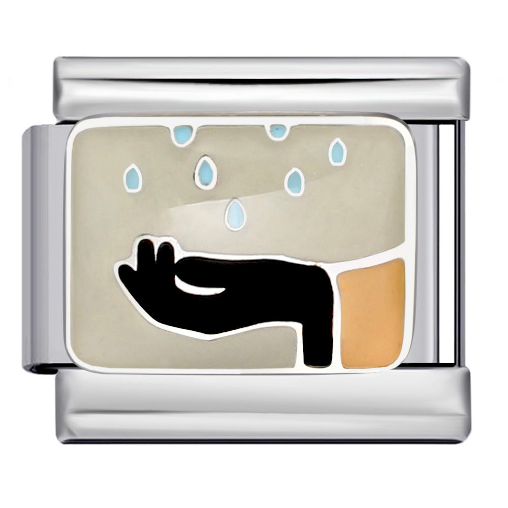 Personalized Pattern Italian Module Bracelet Stainless Steel Welding Drip Oil Cartoon DIY Elastic Splicing Bracelet Personalized Pattern Italian Module Bracelet Stainless Steel Welding Drip Oil Cartoon DIY Elastic Splicing Bracelet