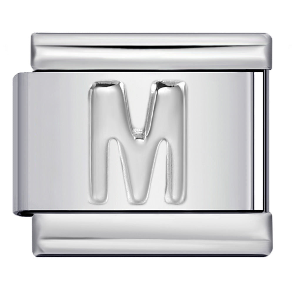 Italian Stainless Steel Silver Raised 26 Letter DIY Module Bracelet with Free Splicing Elastic Watch Strap Italian Stainless Steel Silver Raised 26 Letter DIY Module Bracelet with Free Splicing Elastic Watch Strap