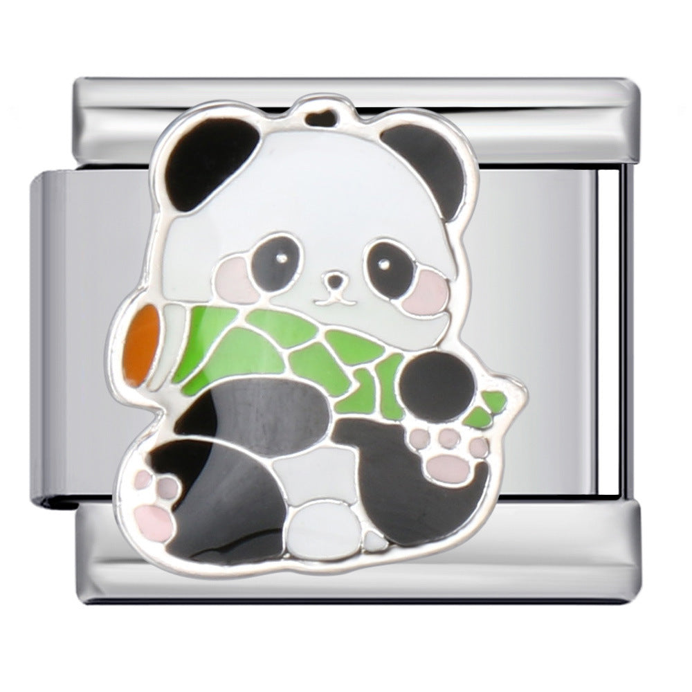 Cute Panda Chinese Style Series Bracelet Stainless Steel Gold Plated Welding DIY Italian Module Bracelet Strap Chain Cute Panda Chinese Style Series Bracelet Stainless Steel Gold Plated Welding DIY Italian Module Bracelet Strap Chain