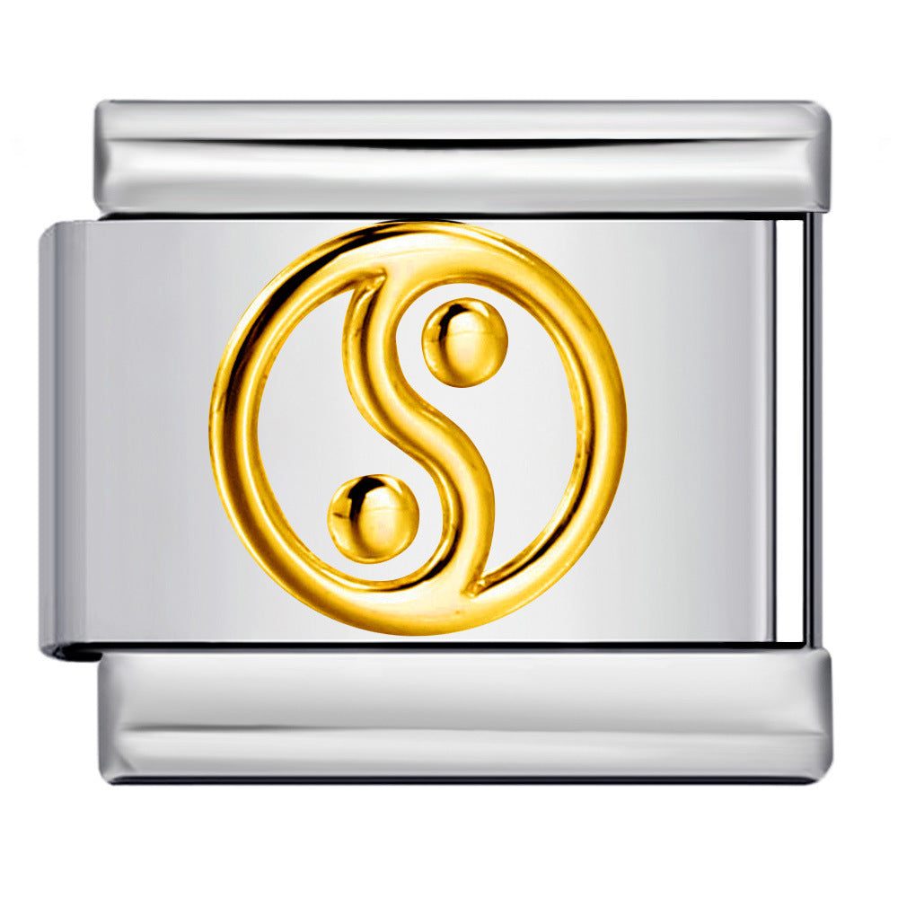 Gold and Silver Stamping Pattern Italian Module Bracelet Titanium Steel Drip Oil DIY Splicing Bracelet Wholesale Gold and Silver Stamping Pattern Italian Module Bracelet Titanium Steel Drip Oil DIY Splicing Bracelet Wholesale