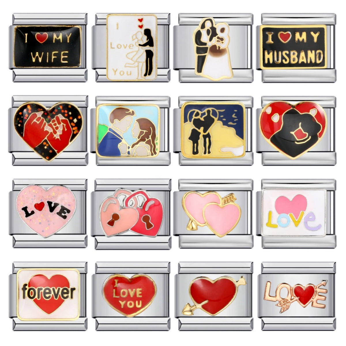 Romantic Valentine's Day Sweet Series Italian Module Bracelet Titanium Steel Welding Drip Oil Pattern DIY Bracelet Romantic Valentine's Day Sweet Series Italian Module Bracelet Titanium Steel Welding Drip Oil Pattern DIY Bracelet