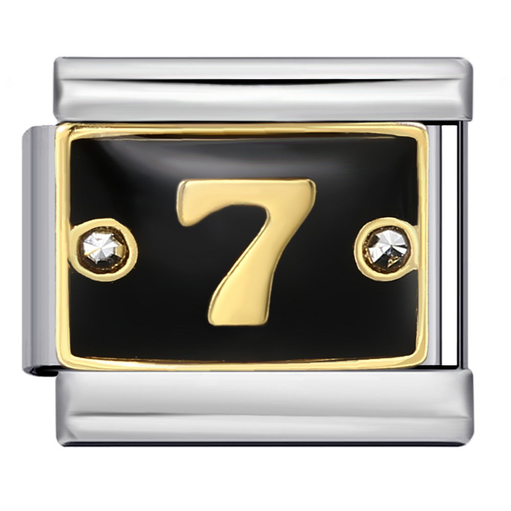 Black Lace Up Diamond Digital Italian Module Bracelet Made of Titanium Steel Welded with Gold Plating and Oil Dripping Free Splicing Bracelet Black Lace Up Diamond Digital Italian Module Bracelet Made of Titanium Steel Welded with Gold Plating and Oil Dripping Free Splicing Bracelet