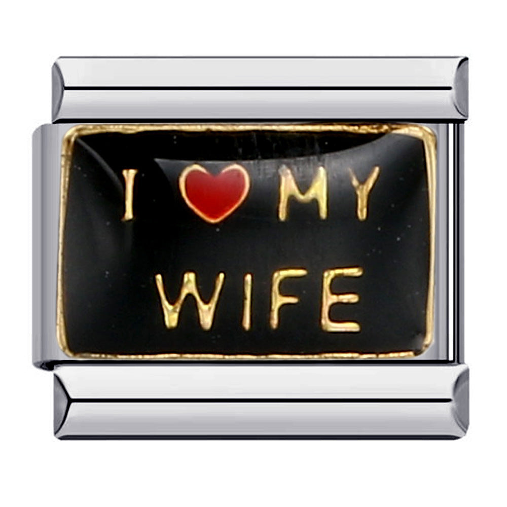 Romantic Valentine's Day Sweet Series Italian Module Bracelet Titanium Steel Welding Drip Oil Pattern DIY Bracelet Romantic Valentine's Day Sweet Series Italian Module Bracelet Titanium Steel Welding Drip Oil Pattern DIY Bracelet