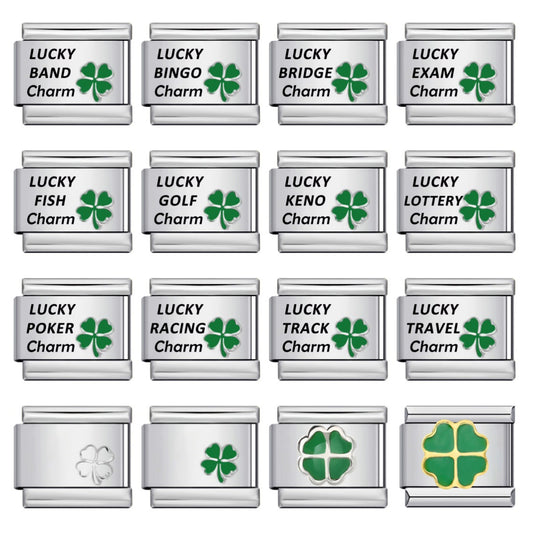 Lucky Clover Laser Carving Italian Module Bracelet Stainless Steel DIY Fashion Bracelet Strap Chain