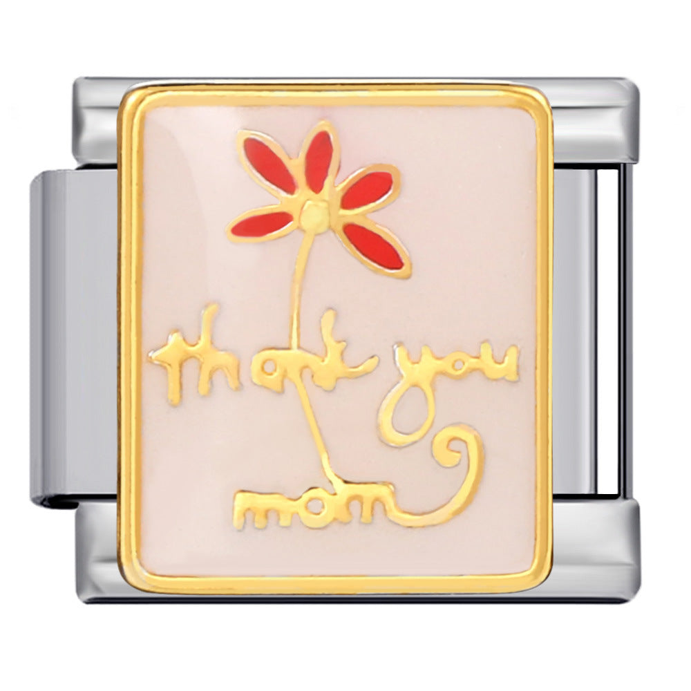 Cross Border Hot Selling Heart English Pattern Wristband Titanium Steel Welded Gold-plated Drip Oil DIY Italian Module Bracelet Cross Border Hot Selling Heart English Pattern Wristband Titanium Steel Welded Gold-plated Drip Oil DIY Italian Module Bracelet