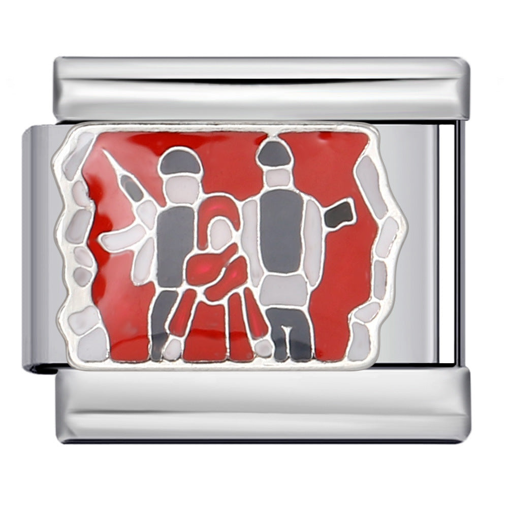 Italian Module Bracelet Peace Series Stainless Steel Welding Drip Oil Pattern DIY Elastic Splicing Strap Chain Italian Module Bracelet Peace Series Stainless Steel Welding Drip Oil Pattern DIY Elastic Splicing Strap Chain