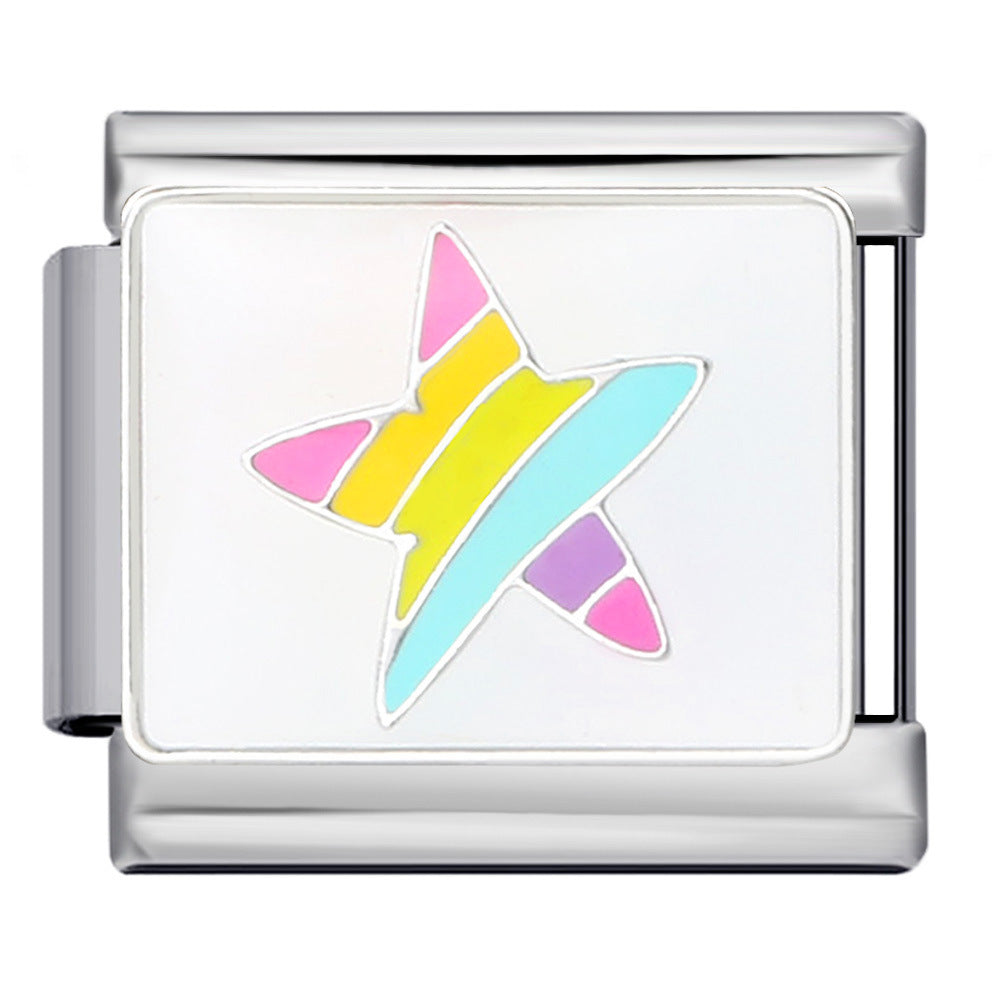 Gold and Silver Bottom Colorful Pattern Italian Module Bracelet Titanium Steel Welding Drip Oil DIY Bracelet Girlfriend Gift for Girls Gold and Silver Bottom Colorful Pattern Italian Module Bracelet Titanium Steel Welding Drip Oil DIY Bracelet Girlfriend Gift for Girls