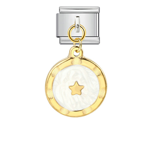 Round Pendant with Gold and Silver Base, Italian Module Bracelet, Titanium Steel Drip Oil Hook, Fashionable DIY Versatile Bracelet